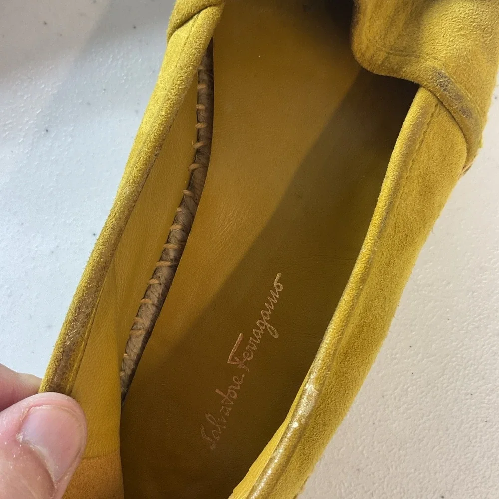 Ferragamo‎ Elodie Espadrille Suede Slip-On Flats Mustard Chartreuse Sz 7.5 Women